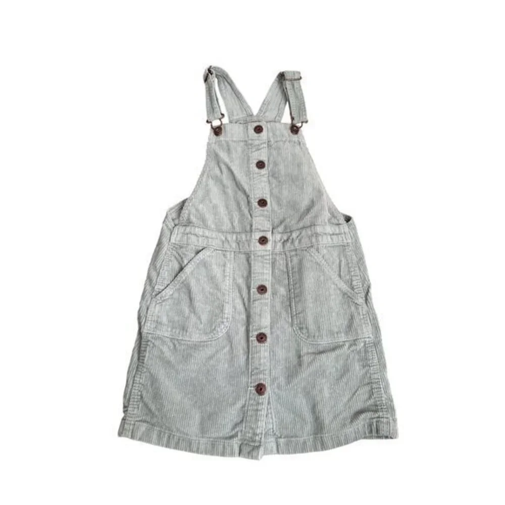 OshKosh Bgosh Girls Size 10 Light Gray Corduroy Overall Dress With Button Front